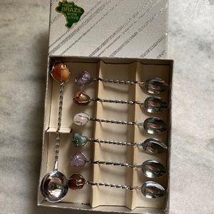 Vintage Stilo Demitasse spoons and sugar spoon 7 gemstones in 7 spoons